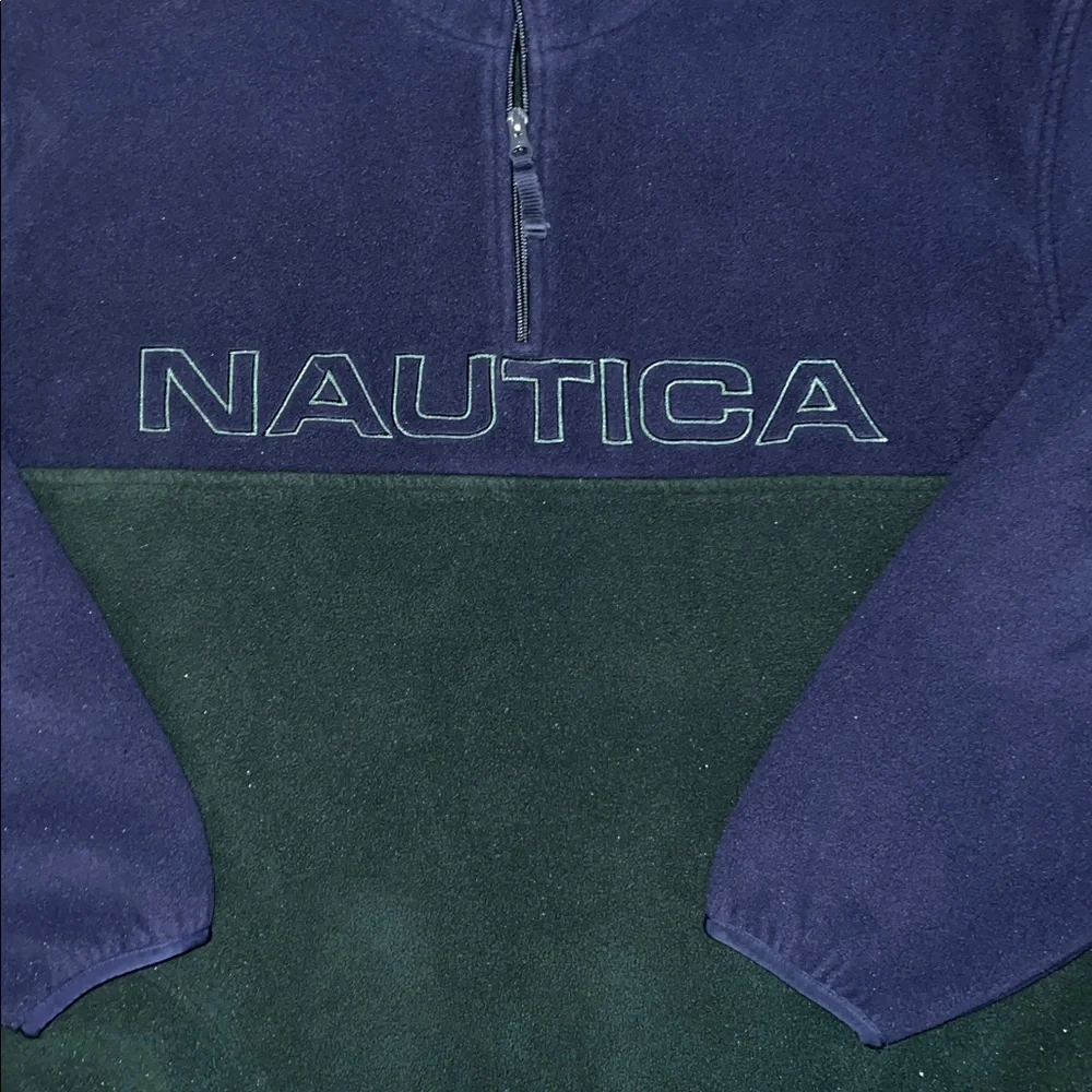 Vintage Nautica Blue and Dark Green Fleece Pullover